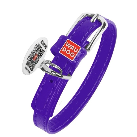 WAUDOG Glamour Leather Dog Collar Purple Medium Smart QR Tag Durable Quality New - Picture 10 of 15